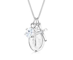 Collierkettchen ELLI "Kreuz Marienbild Solitär Zirkonia 925 Silber", silber, Halsketten, Damen, 45,mit Steinen, Silber 925 (Sterlingsilber), L: 45, Kreuzkette Silberkette Collier Halskette (234714-0)
