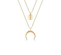 Collierkettchen ELLI "Layer Halbmond Stern Plättchen Zirkonia 925 Sterling Silber" Gr. 45, gold, Halsketten, Damen, 45,mit Steinen, Silber 925 (Sterlingsilber), L: 45, Collierkettchen (48781711-45)