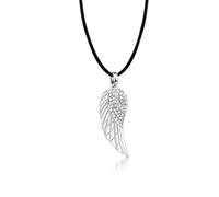 Nenalina Damen Halskette aus Kautschuk schwarz mit Engelsflügel Anhänger, Kautschukkette für Frauen mit Flügel und Zirkonia, Damen-Kette mit 925 Sterling Silber Verschluss, Länge 42cm
