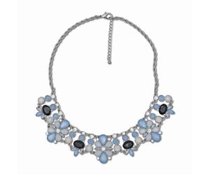 Collierkettchen STEUER "Blumencollier", silber (silbergrau), Halsketten, Damen, 50cm, Metall, L: 50, glänzend (88348516-0) silbergrau
