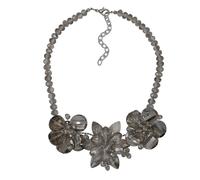 Collierkettchen STEUER "Glänzend Glasstein grau Karabiner", grau, Halsketten, Damen, 49cm, Metall, L: 49 B: 43mm, glänzend, Collierkettchen, B:43mm (74002028-0)