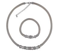 Collierkettchen STEUER "Metall 48+7,0cm + 19,0cm Stretch Mesh Kugeln Metall", silber (silbergrau), Halsketten, Damen, 55cm, Metall, L: 55 B: 6mm, B:6mm (12152235-0) silbergrau