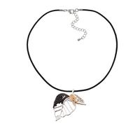 Collierkettchen STEUER "Metall Blatt 3-farbig Lederband schwarz 45,5+7,0cm", schwarz, Halsketten, Damen, 45,5+7,0cm, Metall, L: 52,5 B: 50mm, matt, B:50mm (51618502-0) schwarz