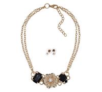 Collierkettchen STEUER "Metall glänzend vergoldet gelb Glasstein Schwarz Perle", gelb, Halsketten, Damen, 42cm, Metall, L: 42 B: 74mm, glänzend, Collierkettchen, B:74mm (90520757-0)