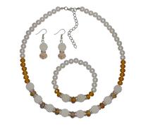 Collierkettchen STEUER "Metall Glasstein mittelbraun Glasperle weiß", gelb, Halsketten, Damen, 54,0cm, Metall, L: 54, glänzend (38387015-0) gelb