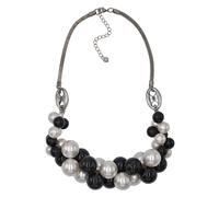 Collierkettchen STEUER "Metall silberfarben schwarze und cremefarbene Perlen", bunt (mehrfarbig), Halsketten, Damen, 55cm, Metall, L: 55 B: 18mm, glänzend, B:18mm (29187504-0) mehrfarbig