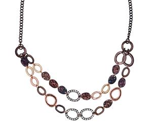 Collierkettchen STEUER "Metallcollier 2-reihig in kupferbraun mit Strasszierde", braun (dunkelbraun), Halsketten, Damen, 56cm, Metall, L: 56 B: 18mm, glänzend, Collier, B:18mm (39788050-0) dunkelbraun
