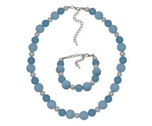 Collierkettchen STEUER "Set Armband und Collier Acrylperlen blau", weiß, Halsketten, Damen, 48cm, Metall, L: 48 B: 14mm, B:14mm (10840045-0) weiß