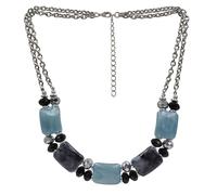 Collierkettchen STEUER "silberfarben doppelreihig, Zierelemente blau schwarz silber", grau, Halsketten, Damen, 45+7cm, Metall, L: 52 B: 20mm, glänzend, B:20mm (15982125-0) grau