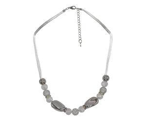 Collierkettchen STEUER "Textil Metal glanz poliert Glasstein weiß", weiß, Halsketten, Damen, 59cm, Metall, L: 59 B: 18mm, glänzend, B:18mm (65232905-0) weiß