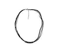 Collierkettchen STEUER "Textilkette, schwarz, mit silberfarbener Herzapplikation", schwarz, Halsketten, Damen, 45+5cm, Metall, L: 50 B: 45mm, glänzend, B:45mm (96220658-0) schwarz