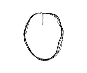 Collierkettchen STEUER "Textilkette, schwarz, mit silberfarbener Herzapplikation", schwarz, Halsketten, Damen, 45+5cm, Metall, L: 50 B: 45mm, glänzend, B:45mm (96220658-0) schwarz