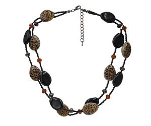 Collierkettchen STEUER "zweireihig mit Kunststoffelementen schwarz und braun", mehrfarbig, Halsketten, Damen, 53cm, Metall, L: 53, glänzend (96087232-0) mehrfarbig