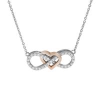 Collierkettchen ZEEME "925 Silber rhodiniert vergoldet rose Herz Zirkonia Unendlichkeit", weiß, Halsketten, Damen, 42+3cm, Silber 925 (Sterlingsilber), L: 45 B: 25mm, glänzend, B:25mm (61181065-0) wei