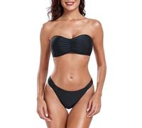 Colloyes Damen-Bikini-Set mit abnehmbaren Trägern, gerüscht, Bandeau-Badeanzüge, hoch geschnitten, gerüscht, an der Seite, zweiteiliger Badeanzug, Schwarz, Medium