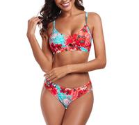 Colloyes Damen-Bikini-Set mit U-Ausschnitt vorne, verstellbare Spaghettiträger, zweiteilige Badeanzüge, niedrige Leibhöhe, Blau floral, S