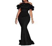 Cololura Sexy Bodenlang Off Schulter Rschen Stringy Selvedge Meerjungfrau Bodycon Party Abend Maxi Kleid