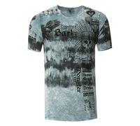 Herren T-Shirt Rundhals mit Knopfleise Verwaschen Tie Dye Shirt Batik Stretch Orange S - 3XL 265, Farbe:Grau, Größe S-3XL:L