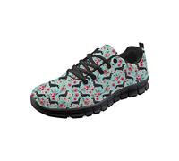 Coloranimal Black Running Walking Schnürschuhe für Frauen Männer Unisex Cool Animal Dackel Hund Blume Design rutschfeste Gummi Schuhe Tennis Flats EU Größe 39