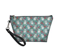 Coloranimal Westie Flower Print Women Leather Trapezoid Toiletry Bag