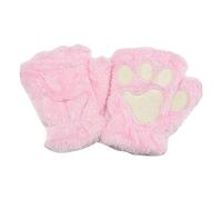 Colorful Halber Finger Warm Handschuhe Fingerlos Katzenpfote Cosplay Handschuhe Weihnachten Winter Warmes Futter Elastizität Gestrickte Winddicht Plüsch Gloves für Damen (Pink, L)