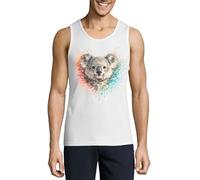Colorful Splash Koala Portrait Herren Baumwolle Tank Top T-Shirt Weiß, weiß, XXL