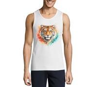Colorful Tiger Portrait Artwork Herren Baumwoll-Tanktop T-Shirt Weiß, weiß, S