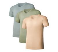 COLORFULLEAF Herren Bambus Unterhemden Regular Fit V-Ausschnitt T-Shirts Kurzarm Rundhals T-Shirts 3er oder 6er Pack, V-Ausschnitt, cremefarben/grün/salbei, Mittel