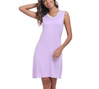 COLORFULLEAF Nachthemd Damen Sommer V-Ausschnitt Nachtwäsche Bambus Schlafshirt Ärmellos Sleepshirt Nachtkleid（Lila,M