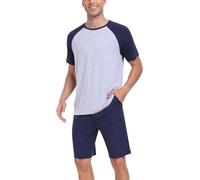 COLORFULLEAF Schlafanzug Herren Kurz Bambus Pyjama Sommer Hausanzug mit Rundhals Kurzarm Schlafanzug Männer Nachtwäsche Set S-XL (Navy blau,M)