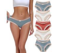 COLORFULLEAF Unterhosen Damen Bambus Spitze Unterwäsche Frauen 5er Pack Bequeme Weich Hipster Atmungsaktiv Sommer Bikinis Panties（5A,L