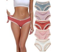 COLORFULLEAF Unterhosen Damen Bambus Spitze Unterwäsche Frauen 5er Pack Bequeme Weich Hipster Atmungsaktiv Sommer Bikinis Panties（5C,3XL