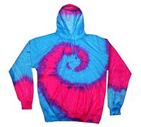 Colortone Unisex Batik Pullover 'Rainbow' | Hoodie Batik S - 3XL mit verschiedenen Mustern | Flower Power Kleidung Damen Herren aus Baumwolle | Handgefärbtes Batik Design | Fluorescent Blue & Pink, S