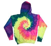 Colortone Unisex Batik Pullover 'Rainbow' | Hoodie Batik S - 3XL mit verschiedenen Mustern | Flower Power Kleidung Damen Herren aus Baumwolle | Handgefärbtes Batik Design | Neon Rainbow, M