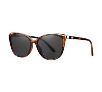 Colrea Trendige Katzenaugen-Sonnenbrille für Damen, modische Cateye-UV400-Schutzbrille CL22017, Schwarze Linse/Bohnenblütenrahmen, 140mm