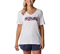 Columbia Damen Bluebird Day Relaxed V Neck Kurz rmeliges T Shirt mit Aufdruck, White, Typhoon Blooms Framed, S EU