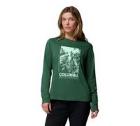 Columbia Damen Rolling Bend Graphic Long Sleeve Crew Langärmeliges T-Shirt, Rain Forest, Amazing Heights, L EU