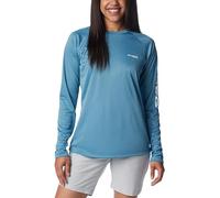 Columbia Damen Tidal Tee Heather Long Sleeve, Canyon Blue Heather/White Logo, Large