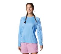 Columbia Sportswear Damen Langarm-T-Shirt PFG Tidal Tee II Weiße Kappe/Bluebell-Logo Größe X-Groß