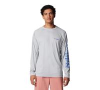 Columbia Herren PFG Terminal Tackle Langarm-Shirt, Sonnenschutz, Herren, Men’s PFG Terminal Tackle™ Long Sleeve Tee, Cooles grau/blaues Logo, X-Large