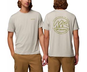 Columbia - Leichtes, atmungsaktives Wander-T-Shirt - Herren - Parsons Point SS Back Graphic Tee Dark Stone Heather Linear Peaks - Parsons Beige XXL