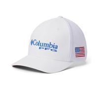 Columbia PFG Logo Mesh Ballkappe, Weiß/lebhaftes Blau/USA-Flagge, S-M