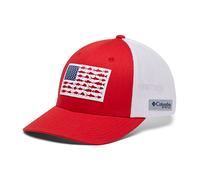 Columbia PFG Fischflaggen-Ballkappe, hoch, Red Spark/White/US Fish, L-XL