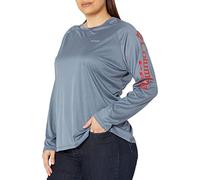 Columbia PFG Tidal Tee Heather Langarmshirt, UV-Schutz, feuchtigkeitsableitend, Carbon Heather/Red Spark Logo, Large