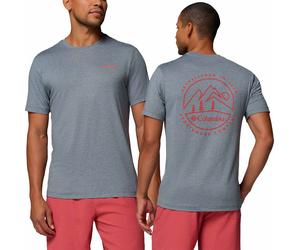 Columbia - Stretchiges und atmungsaktives Wander-T-Shirt - Herren - Parsons Point SS Back Graphic Tee City Grey Heather Linear Peaks - Grau XL