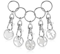 com-four® 5x Schlüsselanhänger aus Metall mit Karabinerhaken und Einkaufswagenchip, abnehmbarer Einkaufschip als Glücksbringer für den Schlüsselbund (05 Stück - Symbole)