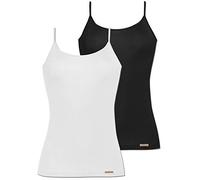 COMAZO Earth 2er Sparpack Damen Unterhemd Spaghettiträger, Gr.38, schwarz-Weiss