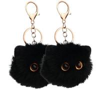 Comebachome Katzen-Schlüsselanhänger, 2 Stück, 7, 6 cm, niedlicher Kätzchen-Plüsch-Schlüsselanhänger, schwarzer Ball-Katzen-, hängende flauschige für Rucksack