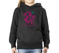 Comedy Shirts - Luscherndes Einhorn Hello?! - Mädchen Hoodie - Schwarz/Pink-Türkis Gr. 134/146