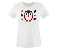 Comedy Shirts - SÜßE Eule - Damen T-Shirt - Weiss/Schwarz-Rot Gr. M